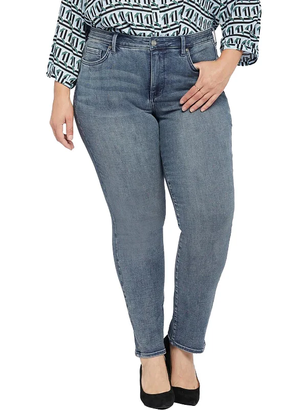 Shopping Jeans for Convenient -Plus Sheri Slim Womens Mid-Rise Medium Wash Straight Leg Jeans