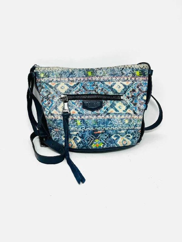 Vegan leather handle bags for eco-friendly chic -Aimee Kestenberg Blue/Multi Print Leather Designer Crossbody Purse