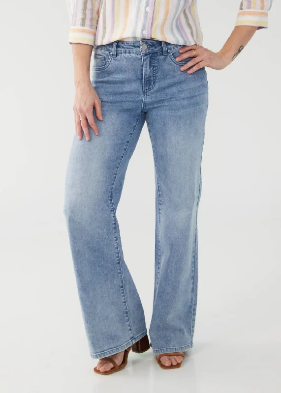 Bootcut Jeans for Flattering -Olivia Wide Leg Jeans In Lightwash