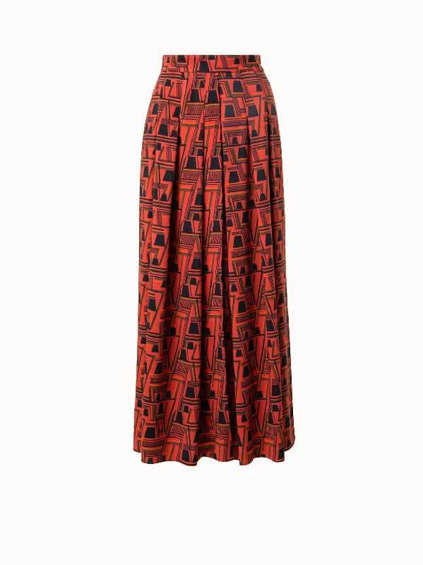 Pencil Dresses for Slimming -Wool Crêpe Midi Skirt with Zig Zag Trapezoid Print