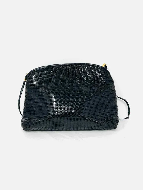 Handle bags with bold text for statements -Whiting & Davis Black Chainmail Vintage Designer Clutch Purse