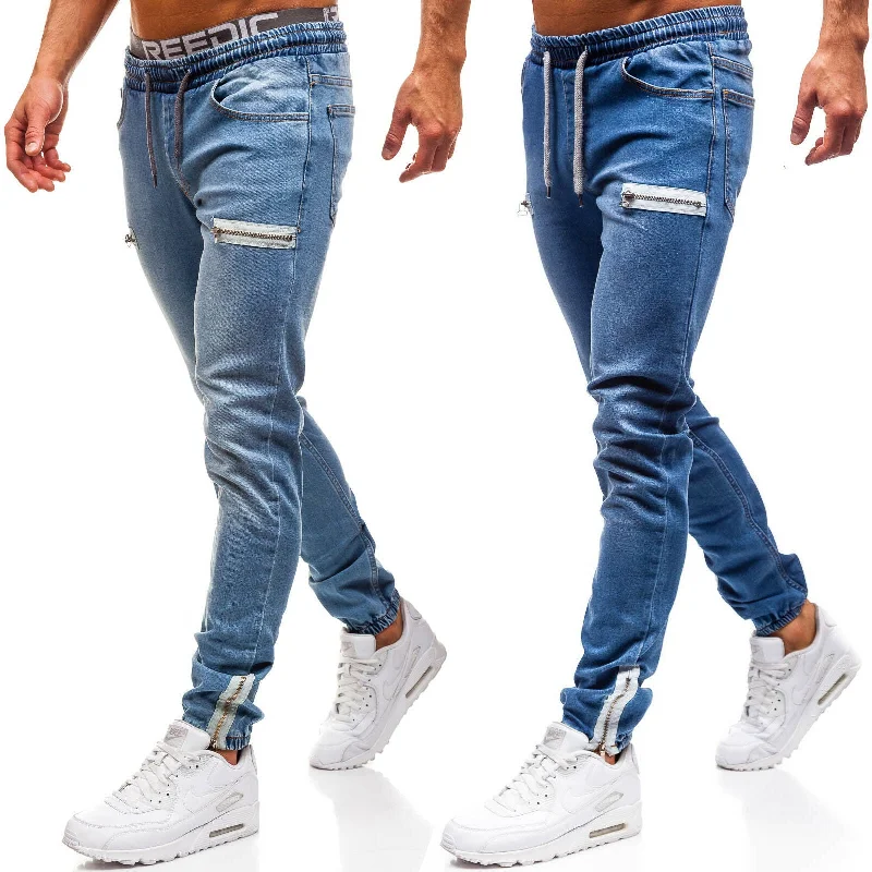 Dark Wash Jeans for Elegance -Elevate Your Active Style: European and American Men's Denim Fabric Sports Jeans