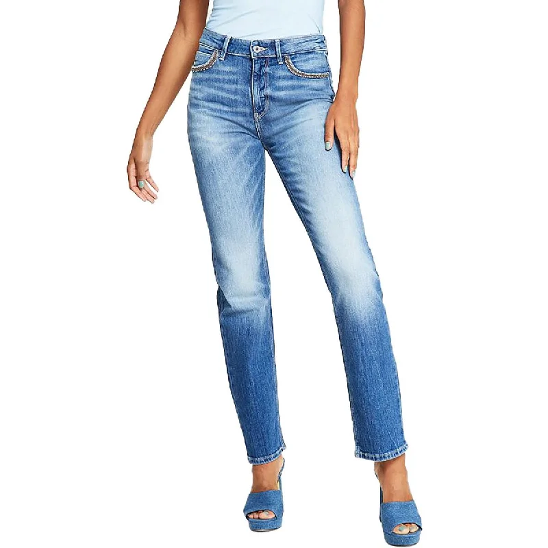 Blue Jeans for Everyday Wear -Womens Pocket Medium Wash Straight Leg Jeans